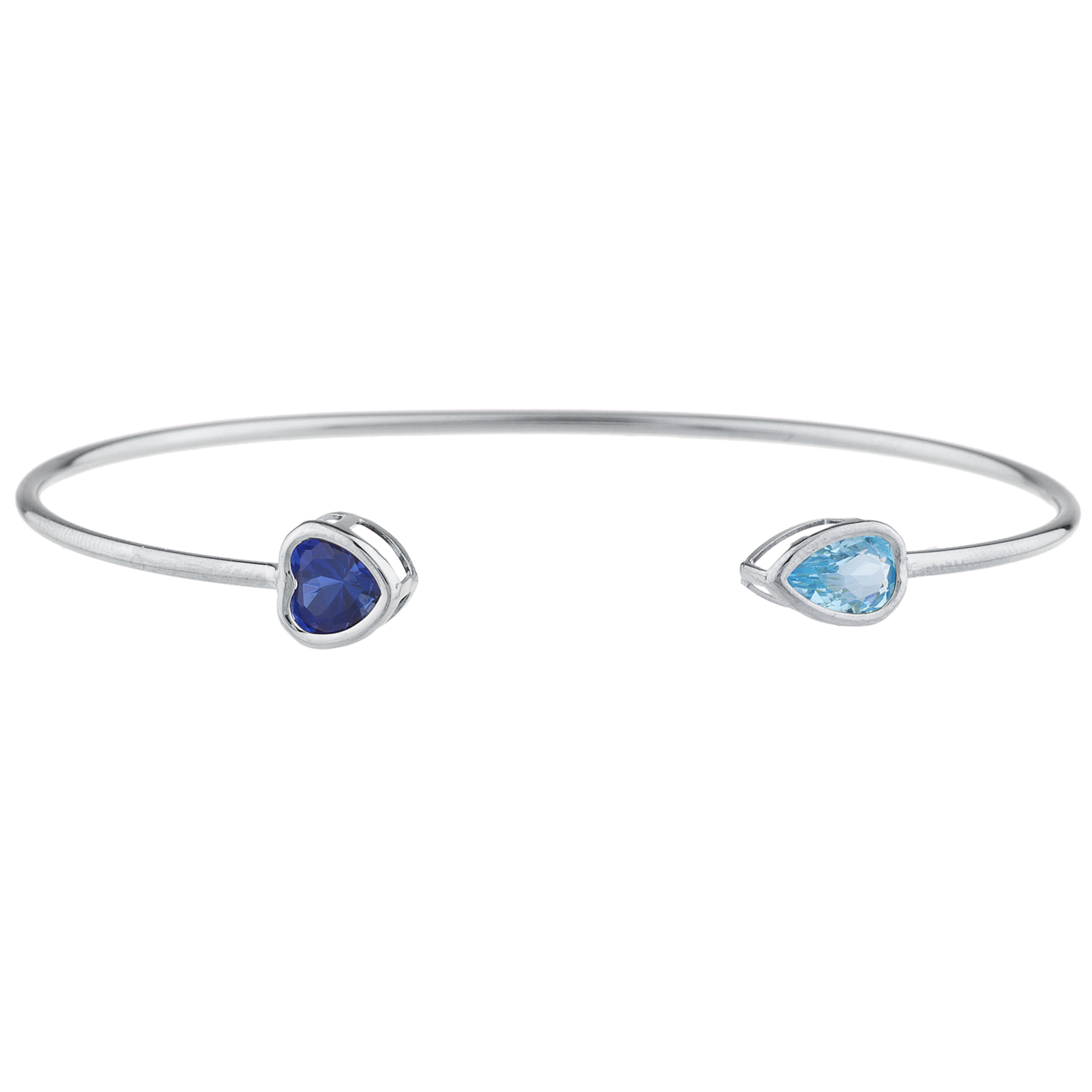 Blue Sapphire Heart & Blue Topaz Pear Bezel Bangle Bracelet .925 ...