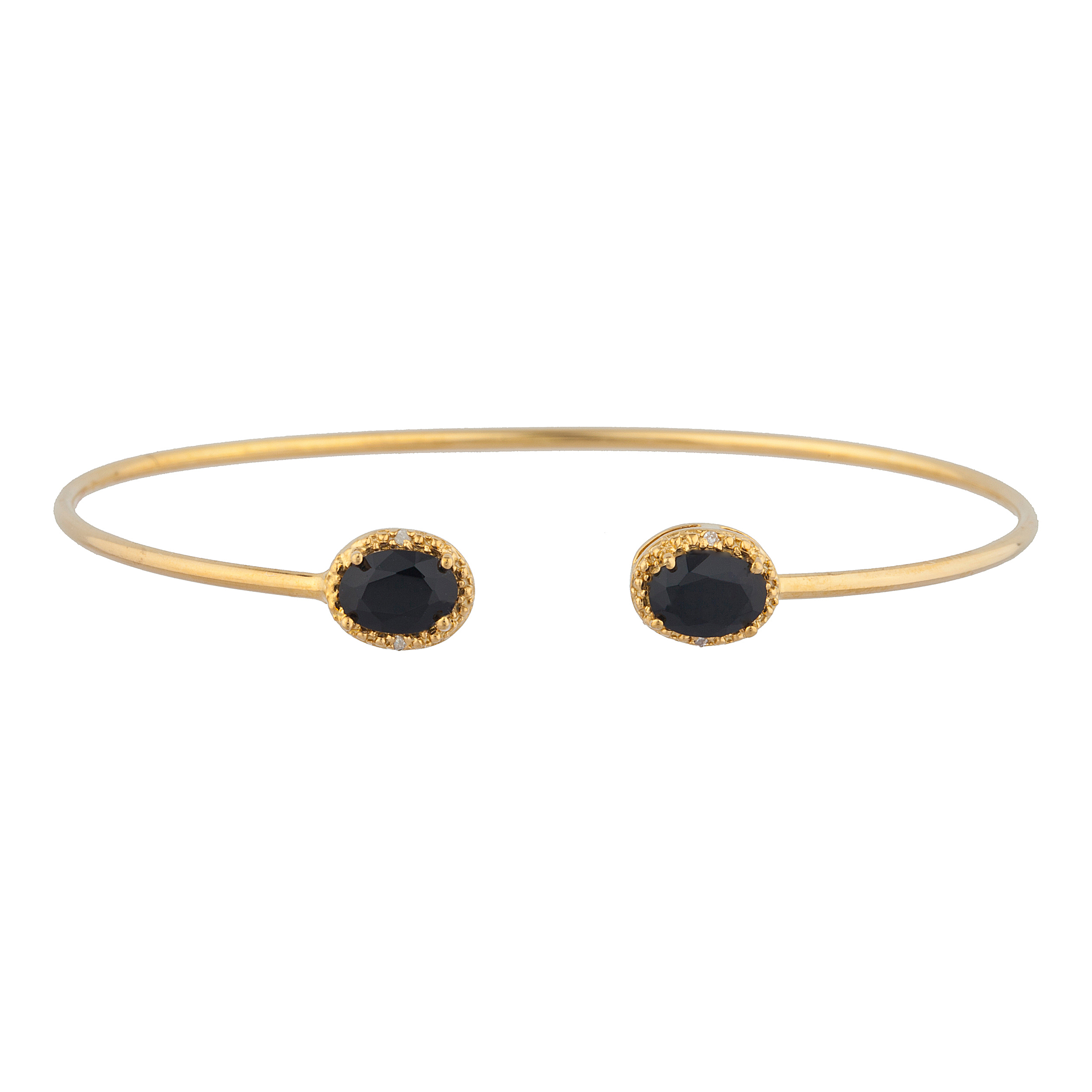 14Kt Gold Genuine Black Onyx & Diamond Oval Bangle Bracelet | eBay