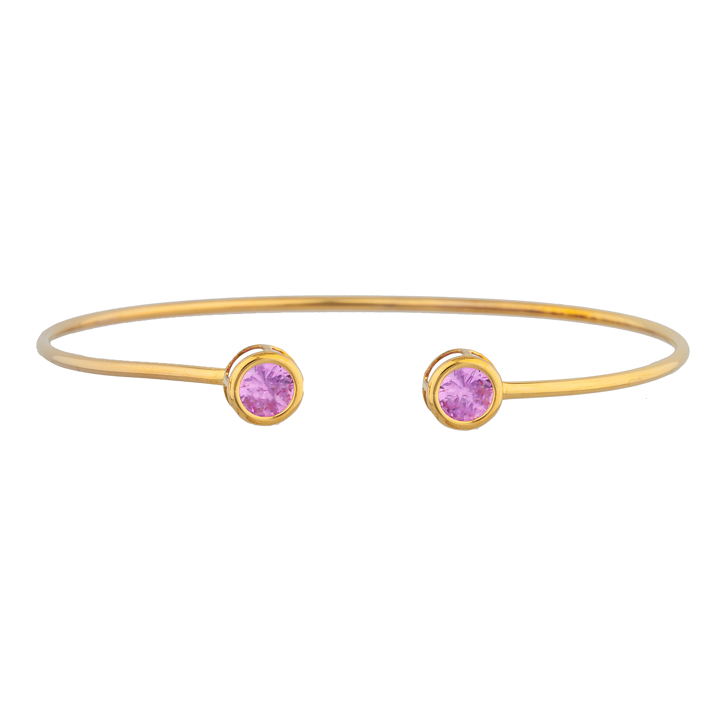 14Kt Yellow Gold Plated Pink Sapphire Round Bezel Bangle Bracelet | eBay