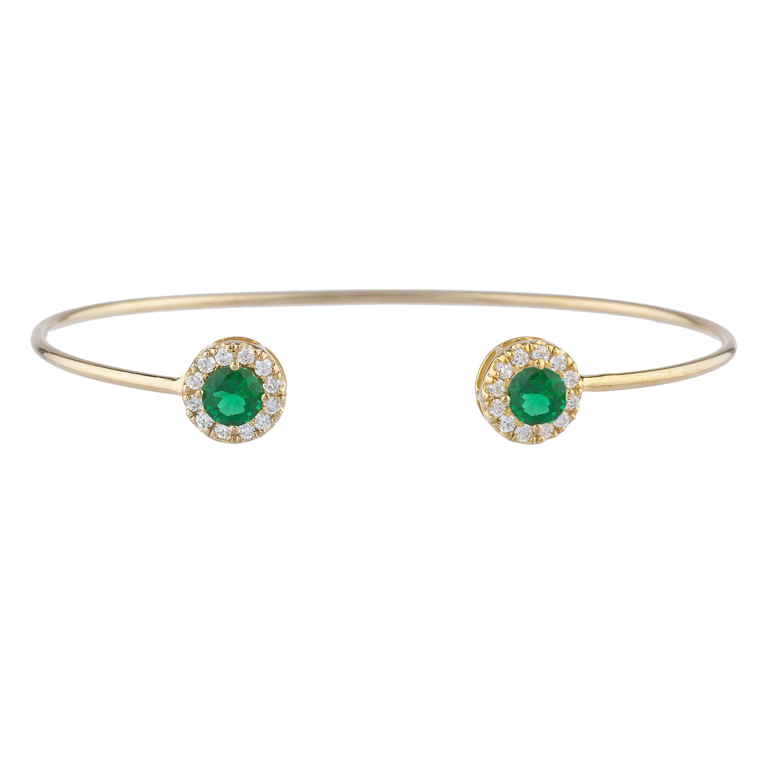 14Kt Gold Emerald Halo Design Bangle Bracelet | eBay