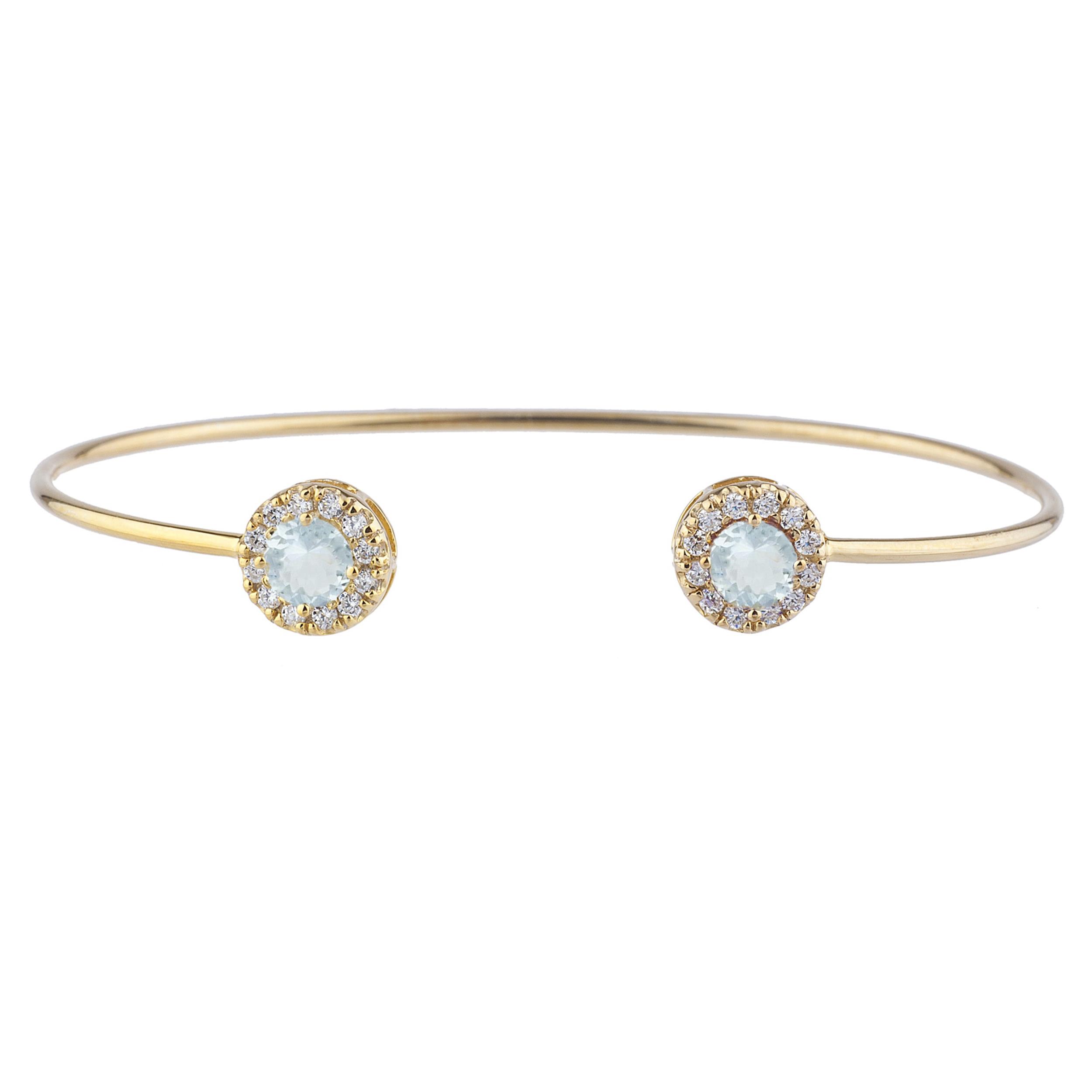 14Kt Gold Aquamarine Halo Design Bangle Bracelet | eBay