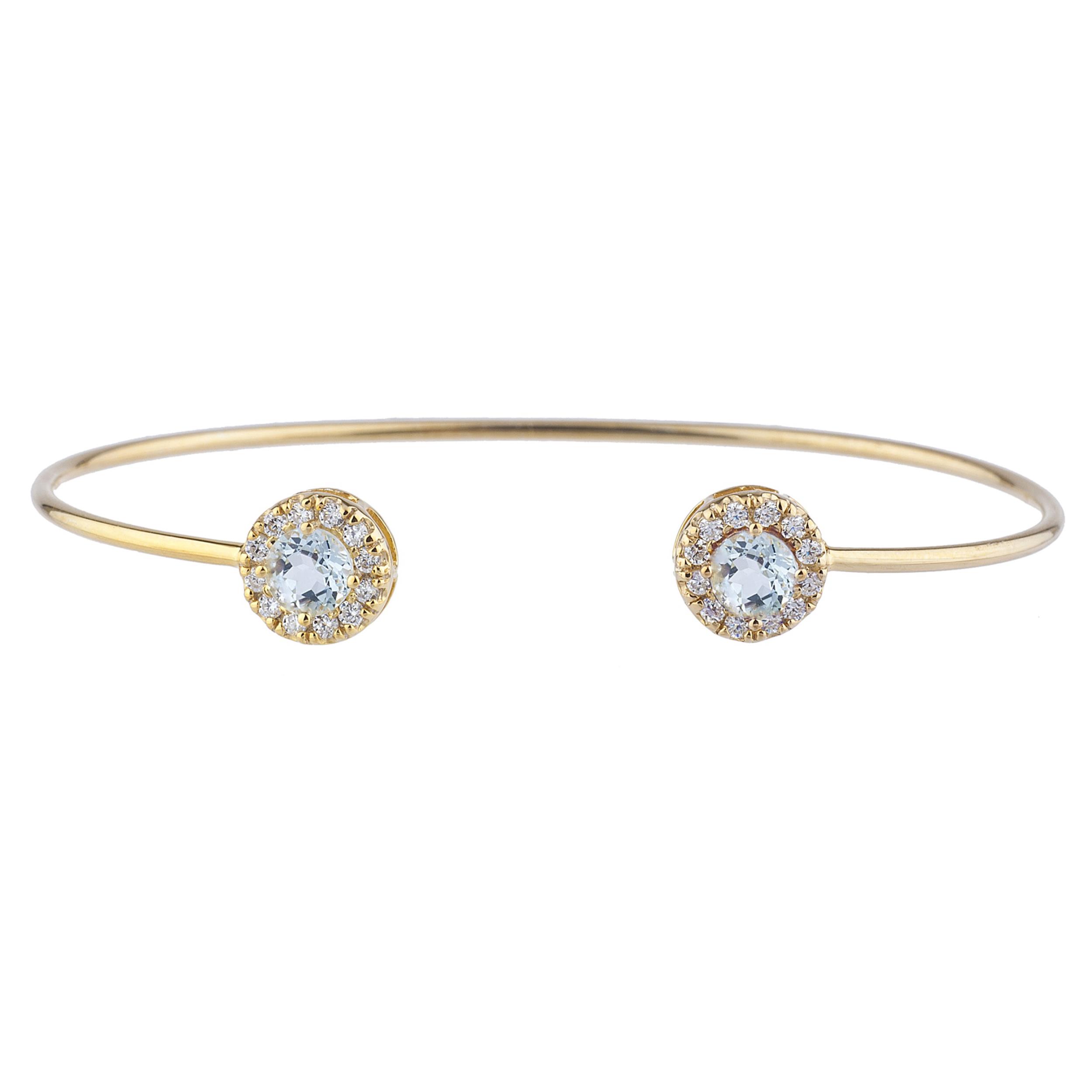 1 Ct Genuine Aquamarine Halo Round Bangle Bracelet 14kt Yellow Halo Round Bangle Bracelet 14kt Yellow