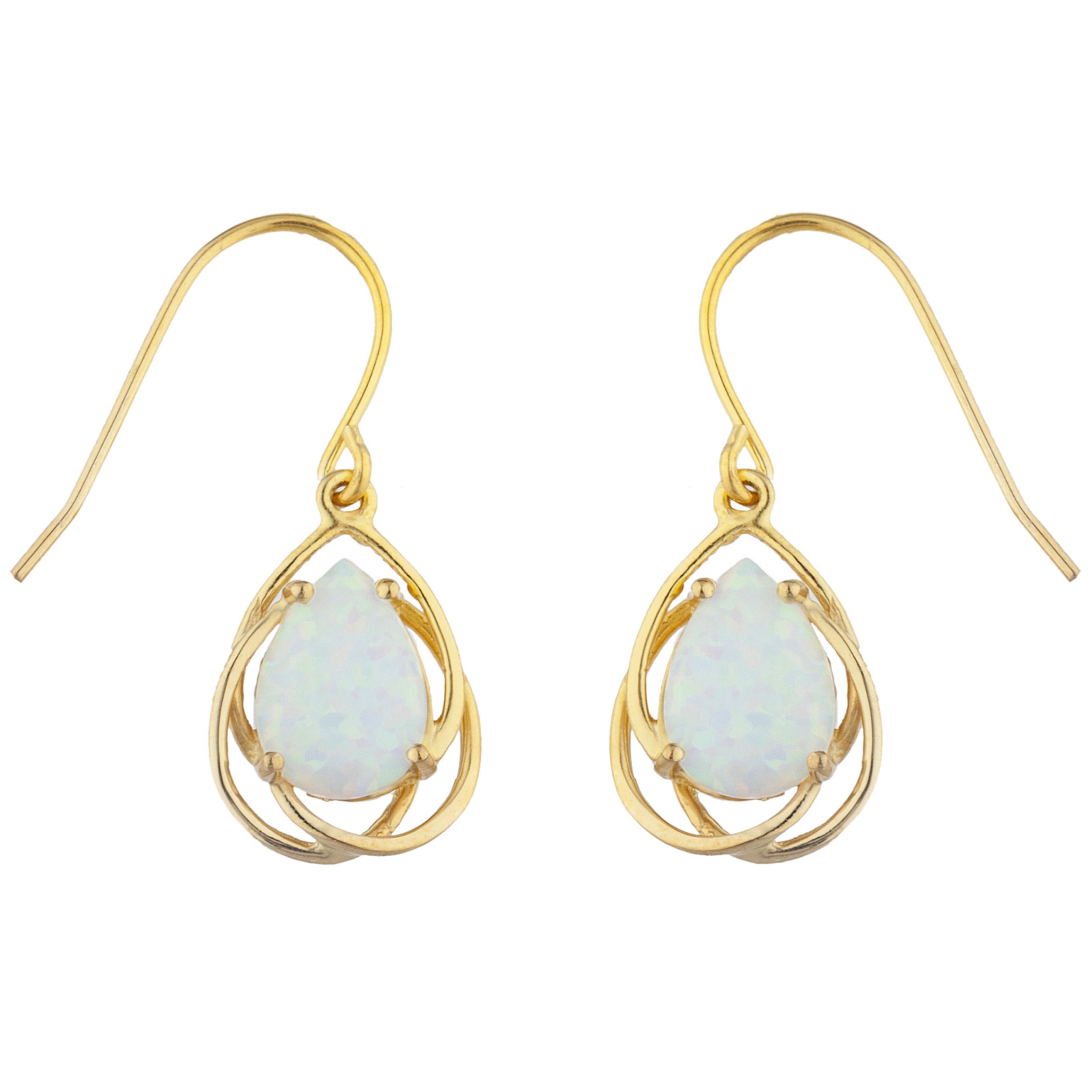 14Kt Yellow Gold Plated Opal Pear Teardrop Design Dangle Earrings | eBay