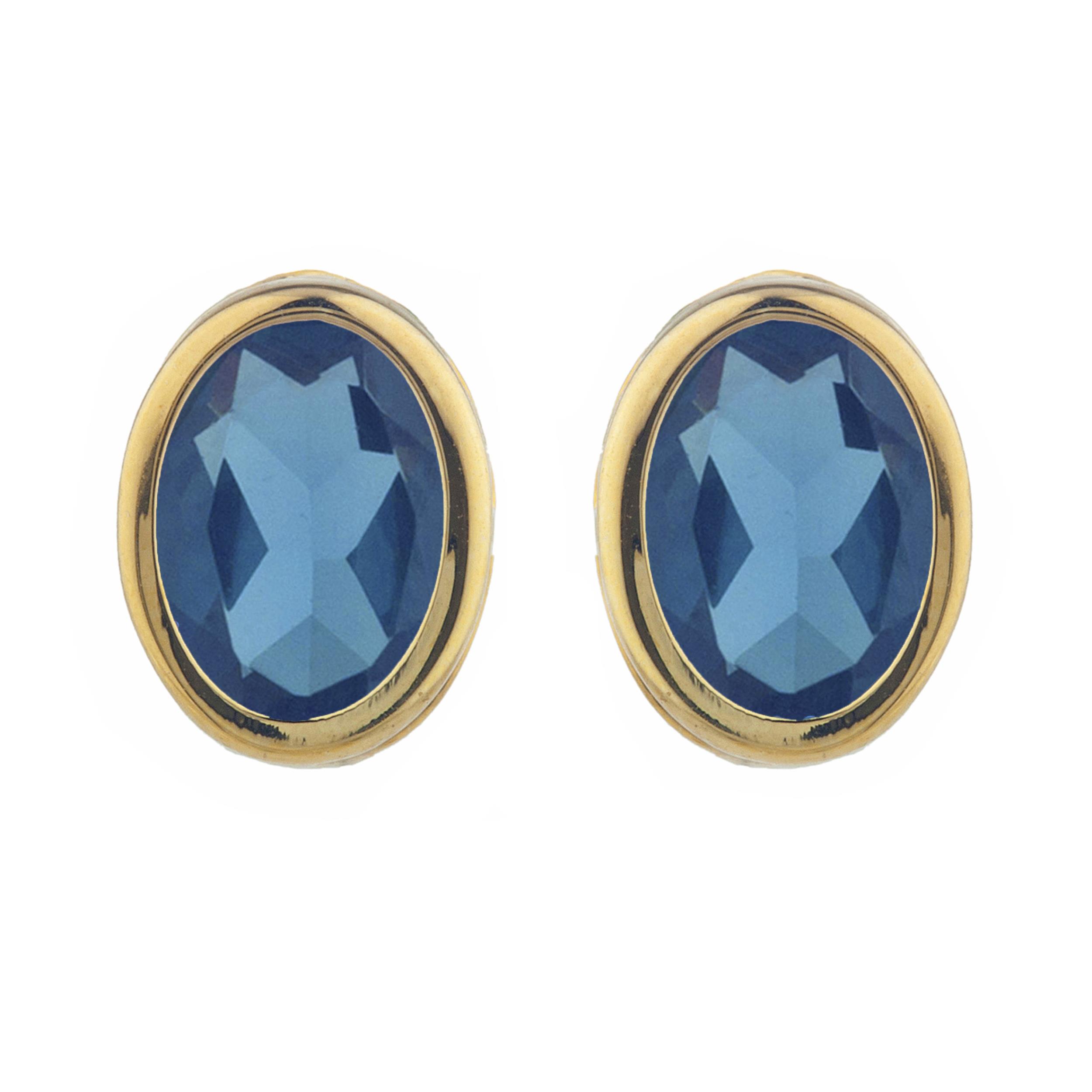 14Kt Gold London Blue Topaz Oval Bezel Stud Earrings | eBay