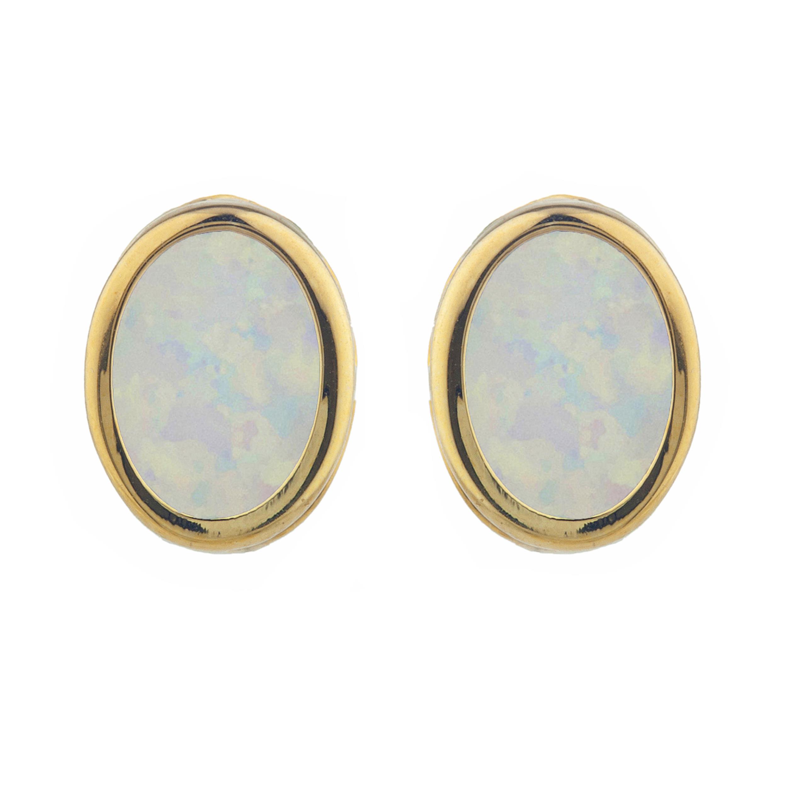 14Kt Gold Opal Oval Bezel Stud Earrings | eBay