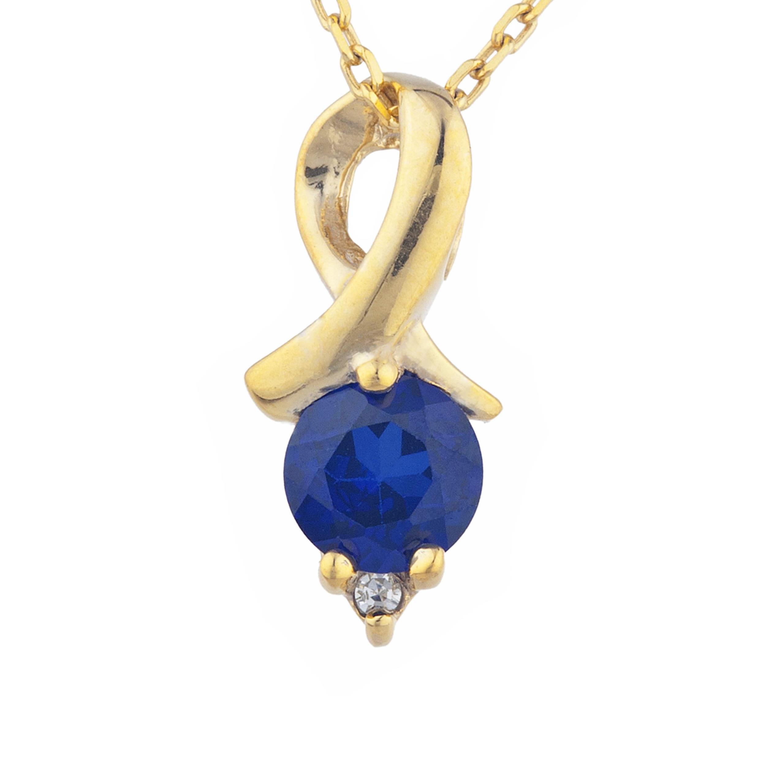 Details About 14kt Gold Blue Sapphire Diamond Round Design Pendant Necklace