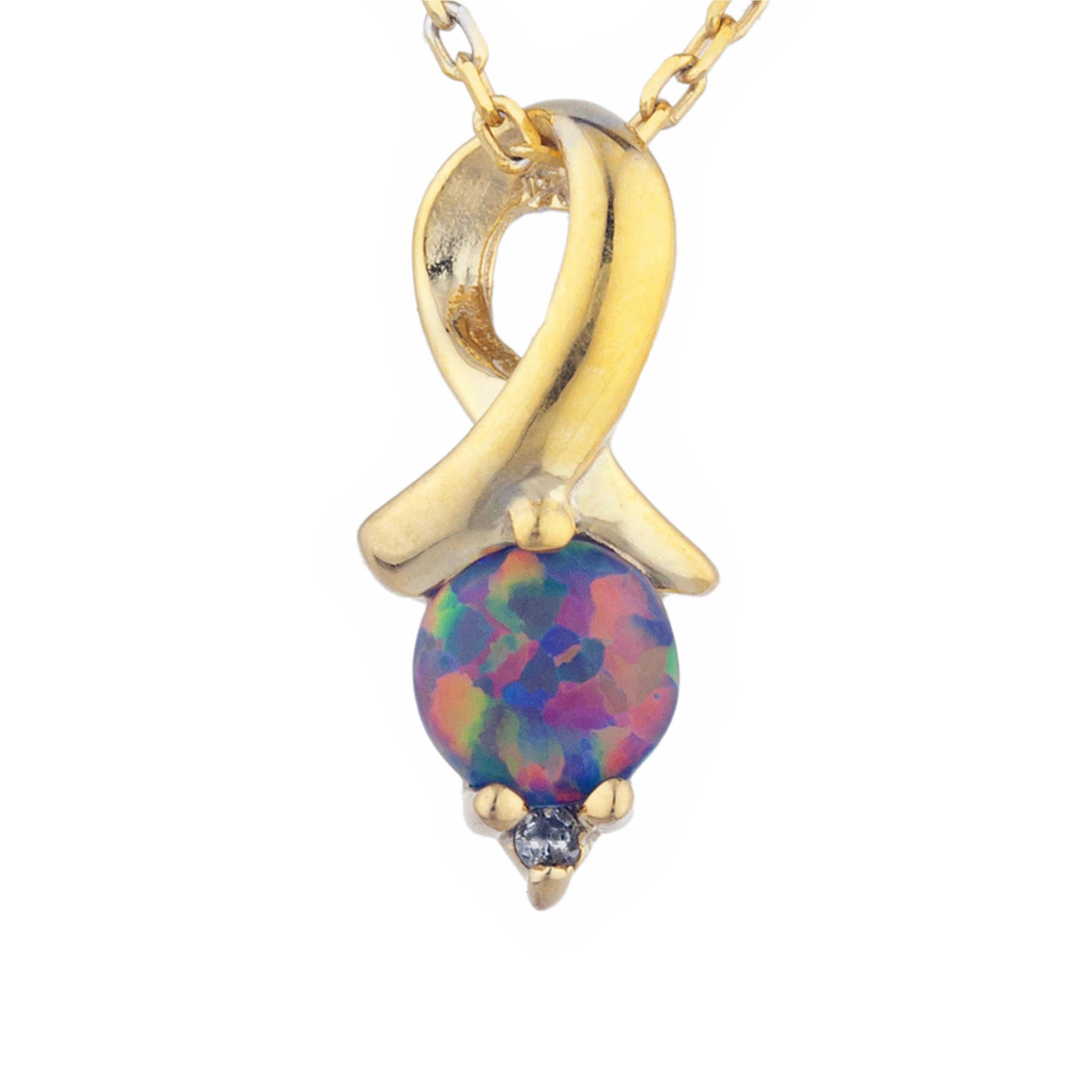 Pendant Necklace and Ring Set In Yellow Gold Diamond /& Opal Matching Earrings