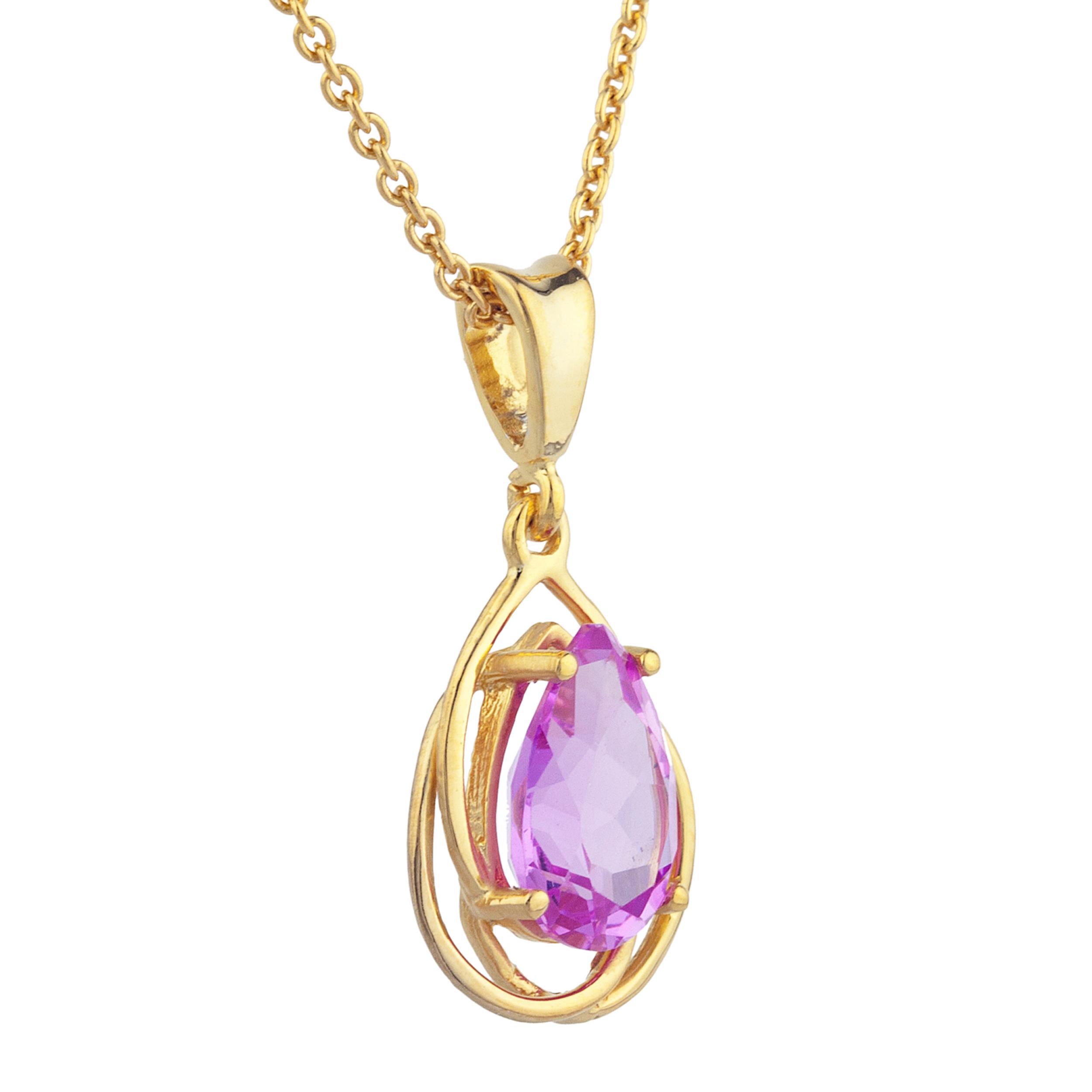 14Kt Gold 2 Ct Pink Sapphire Pear Teardrop Design Pendant Necklace | eBay