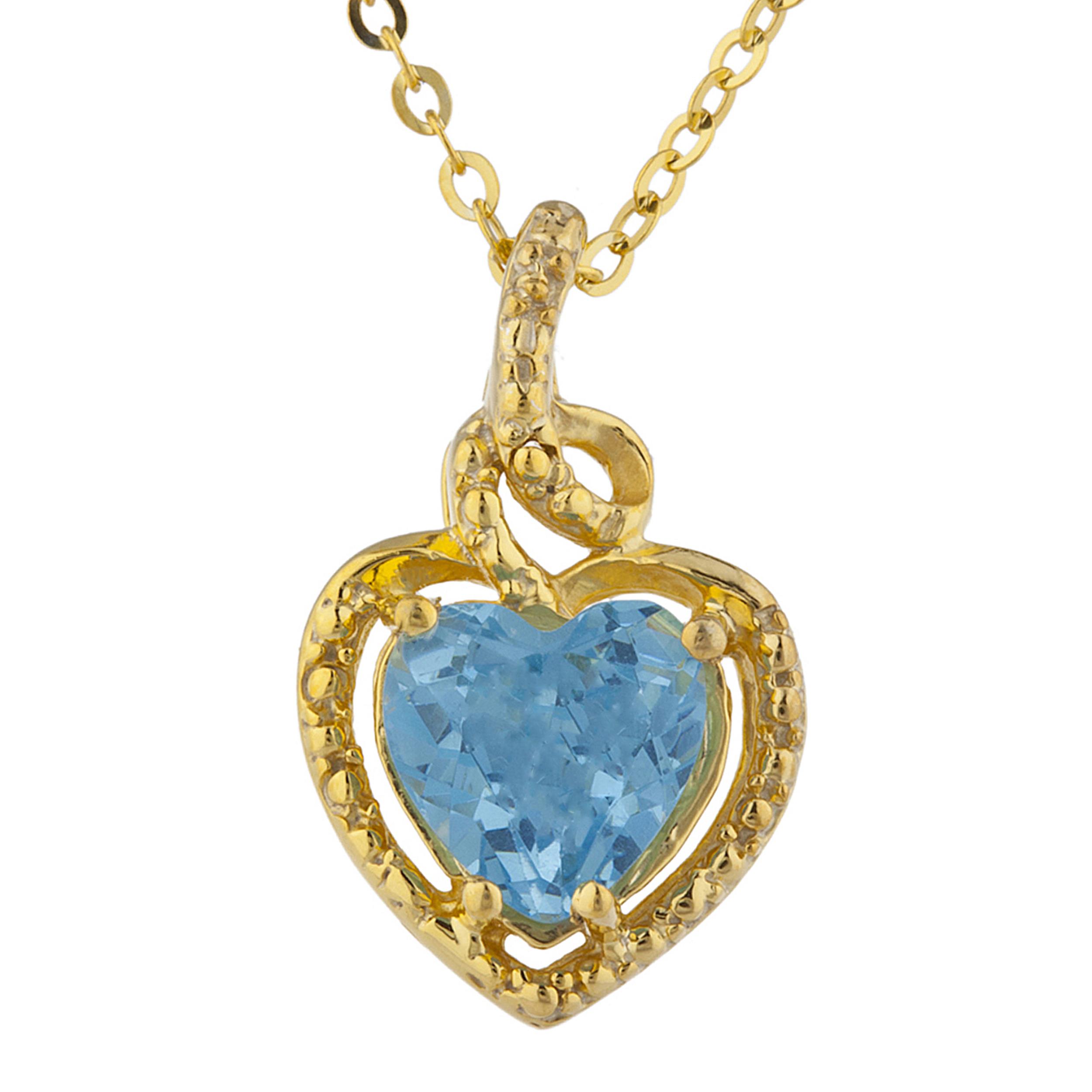 14Kt Gold Blue Topaz Heart Design Pendant Necklace | eBay