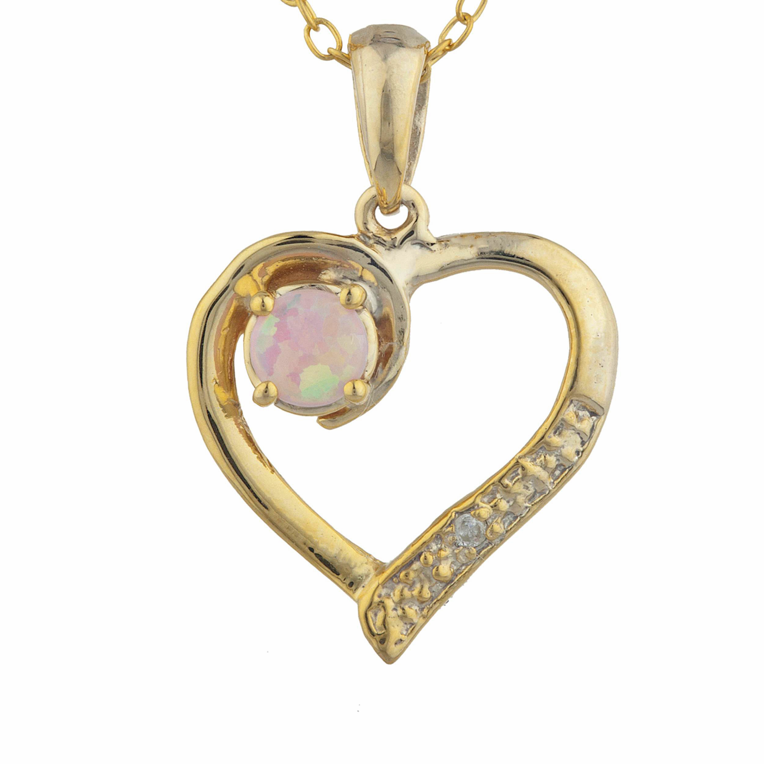 14Kt Gold Pink Opal & Diamond Heart Design Pendant Necklace | eBay