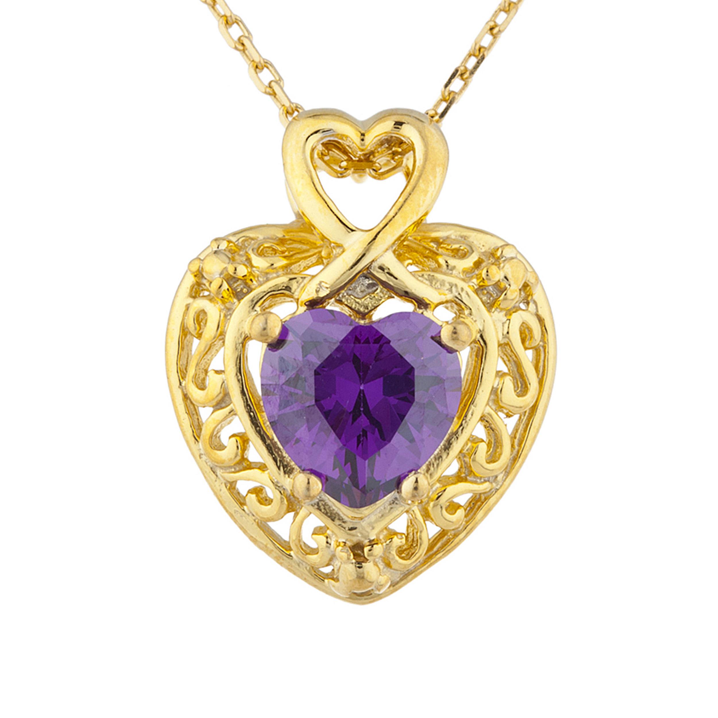 14Kt Gold Amethyst Heart Design Pendant Necklace | eBay