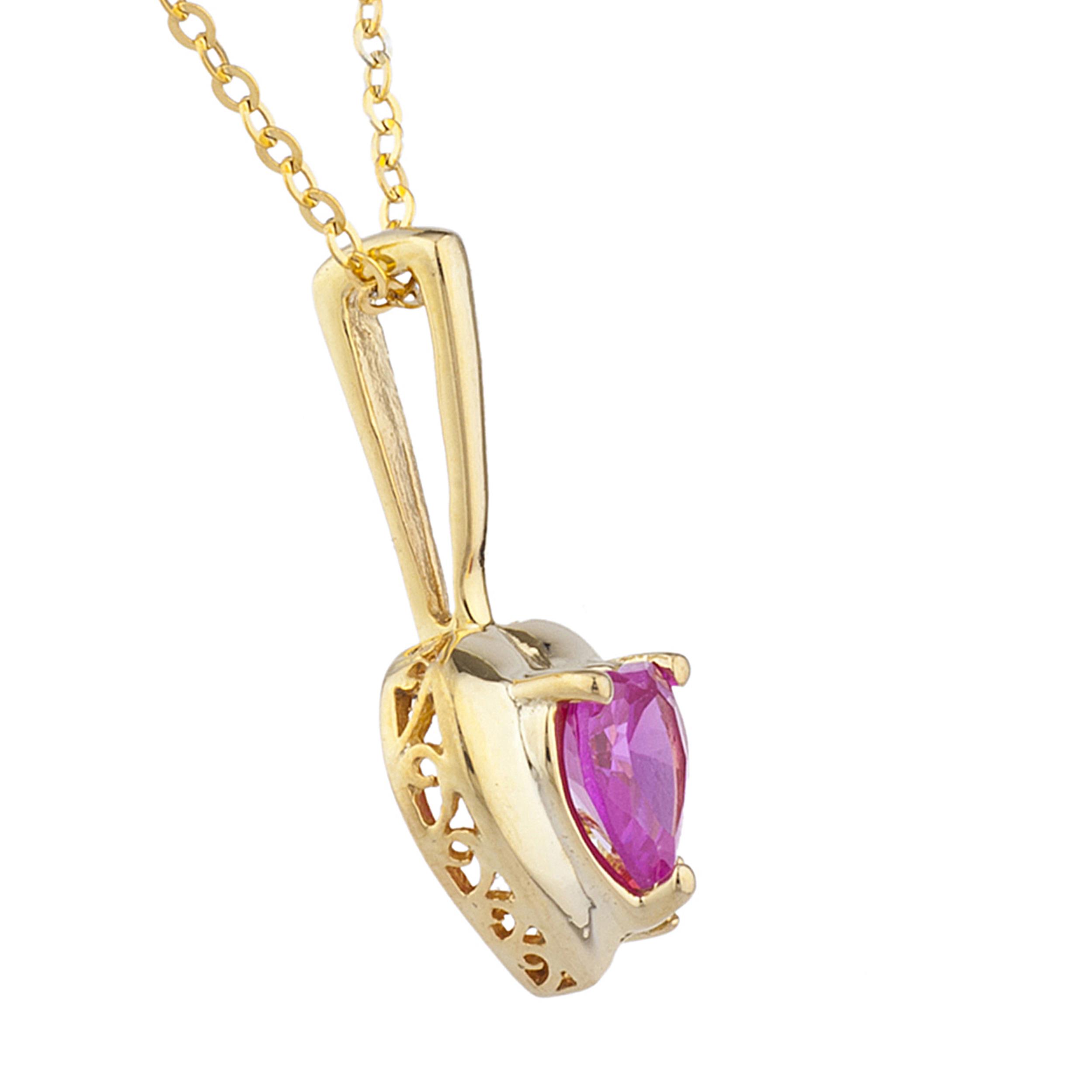 14Kt Gold Pink Sapphire & Diamond Heart Design Pendant Necklace | eBay