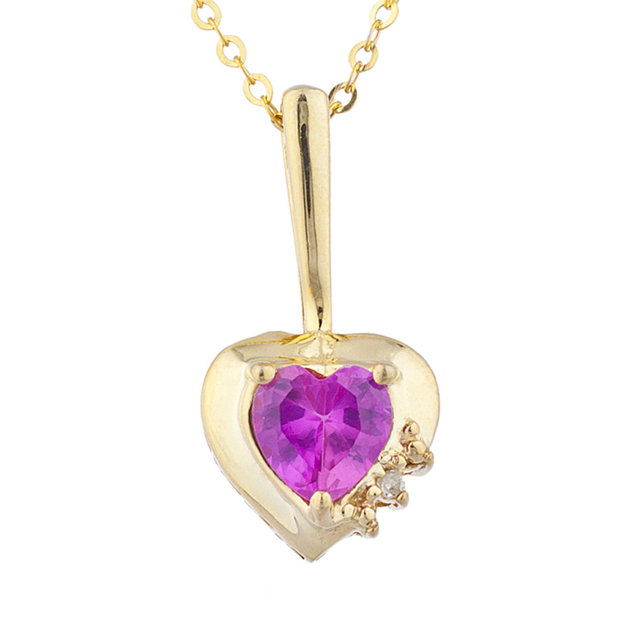 14Kt Yellow Gold Plated Pink Sapphire & Diamond Heart Pendant | eBay