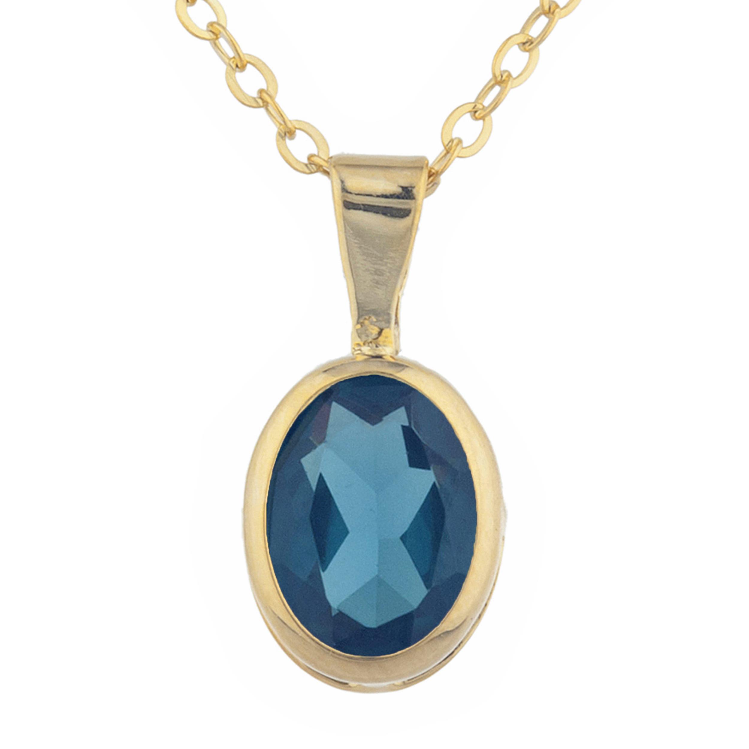 14Kt Gold London Blue Topaz Oval Bezel Pendant Necklace | eBay