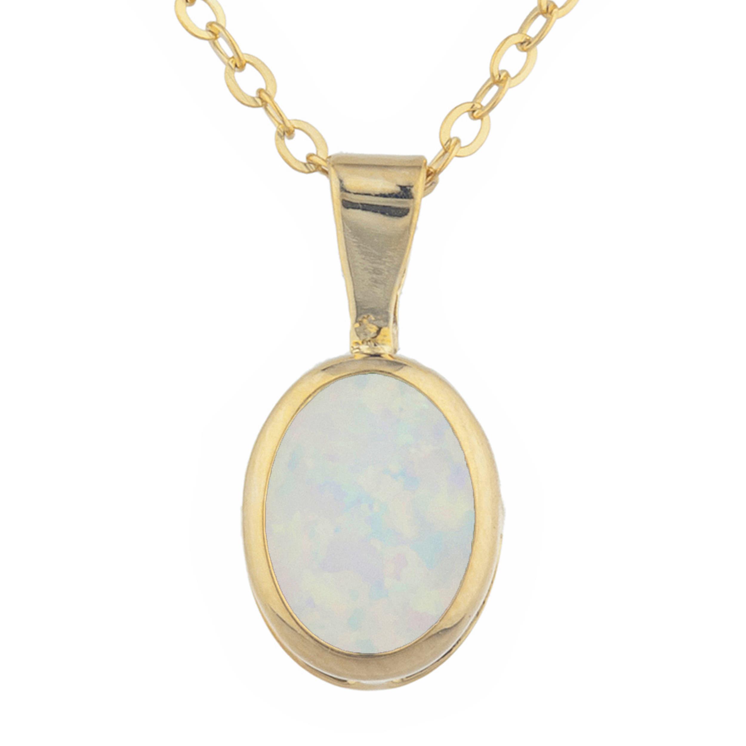 14Kt Gold Opal Oval Bezel Pendant Necklace eBay