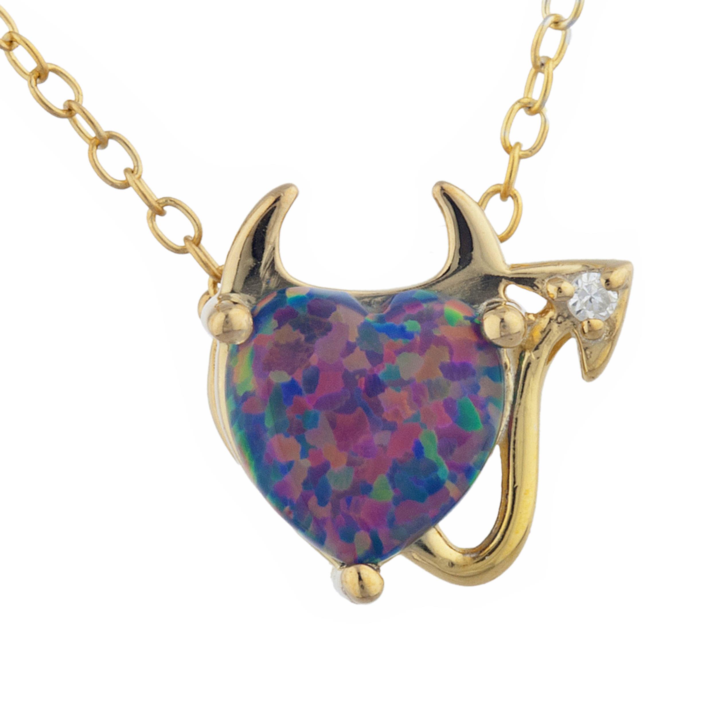 14Kt Gold Black Opal & Diamond Devil Heart Pendant Necklace | eBay