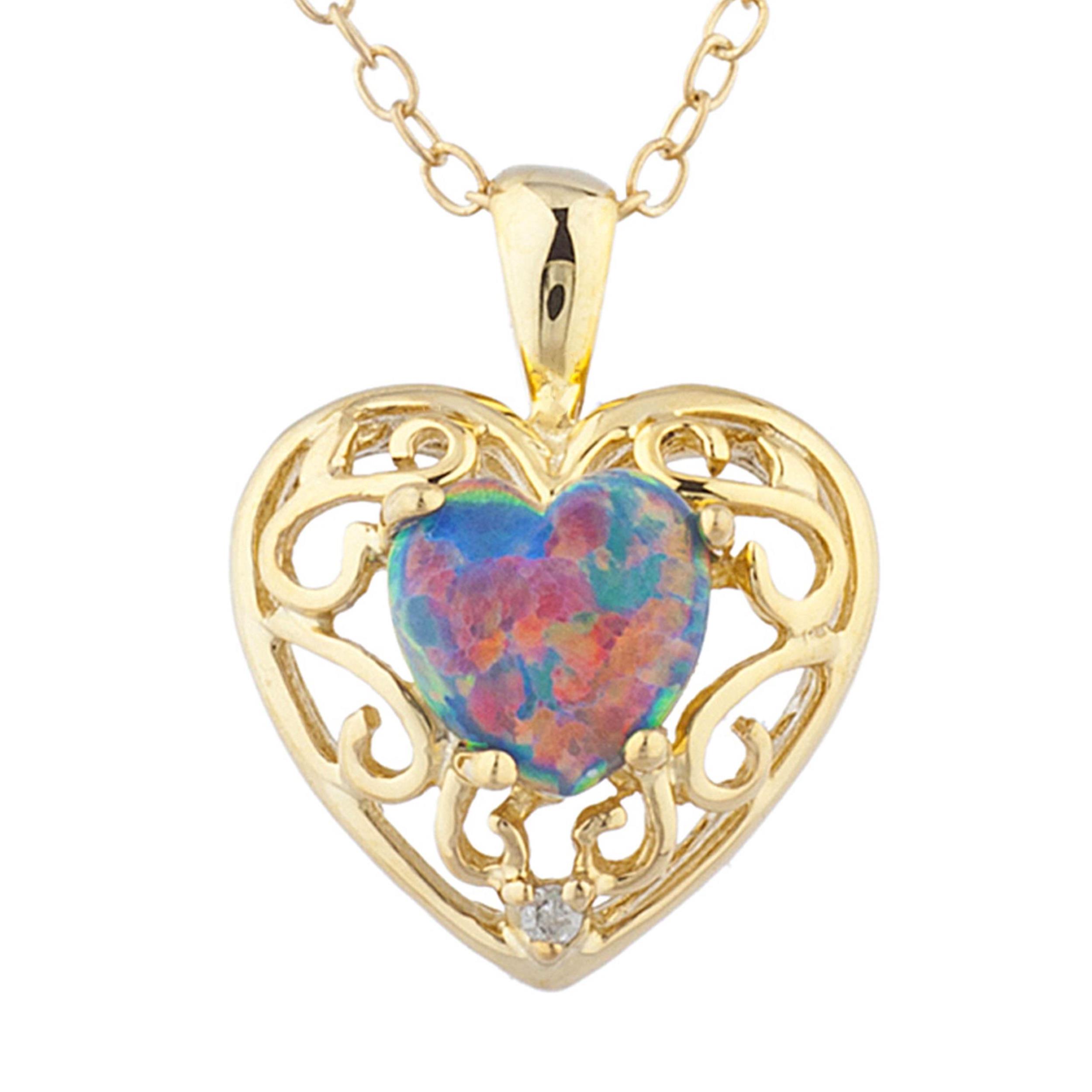 14Kt Gold Black Opal & Diamond Heart LOVE ENGRAVED Pendant Necklace | eBay