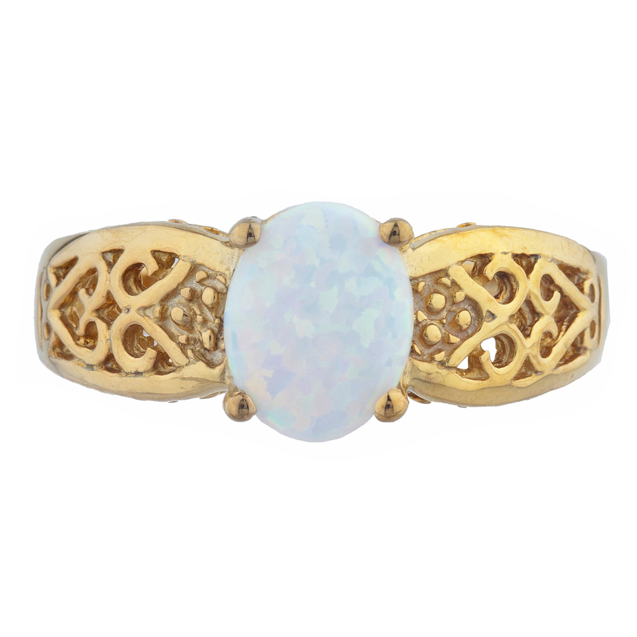 10x8mm Opal /& Diamond Oval Ring 14Kt Yellow Gold Plated