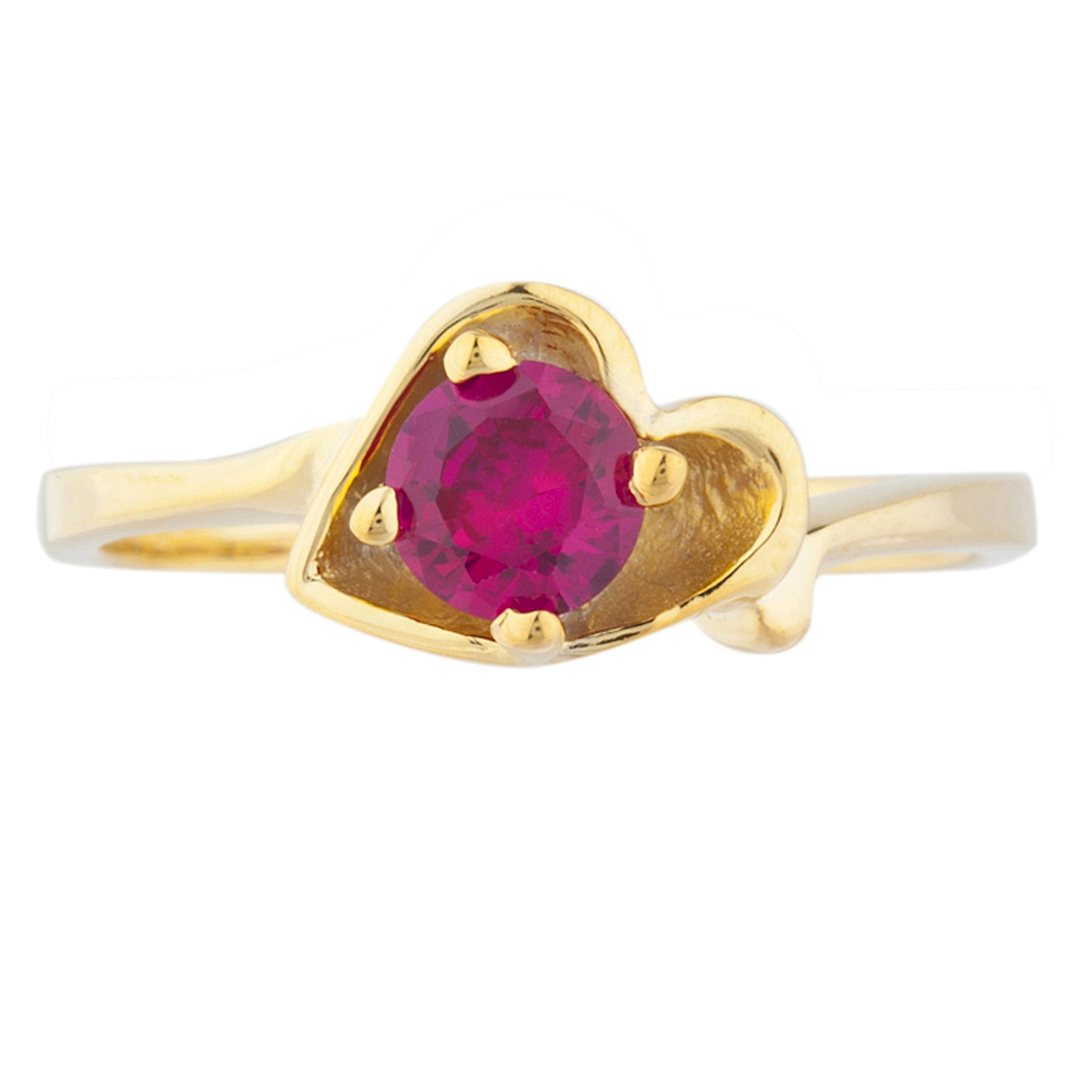 14Kt Yellow Gold Plated Created Ruby Round Heart Shape Ring | eBay